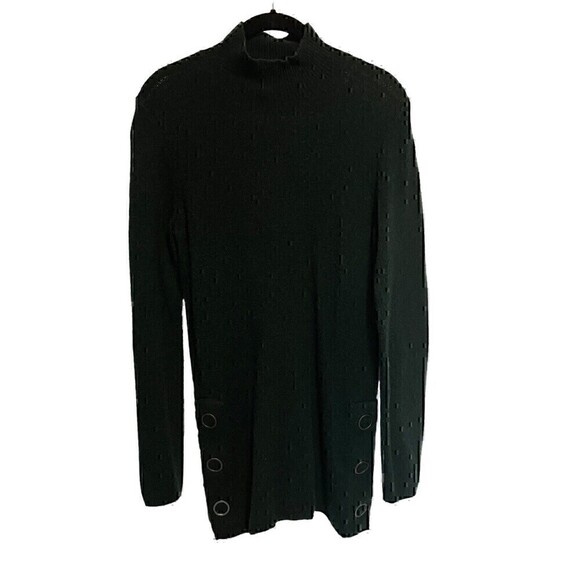 Max Studio Pullover, Long, Snap Sides, Hunter Green, Mock Neck, Nubby Knit, Sm - Picture 1 of 7